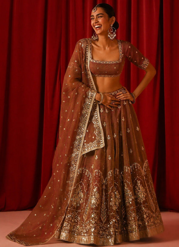 Rust Orange Fandy Silk Lehenga Choli ClothsVilla