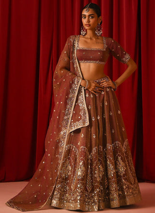 Rust Orange Fandy Silk Lehenga Choli ClothsVilla