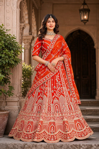 Rust Orange Royal Silk Bridal Lehenga ClothsVilla