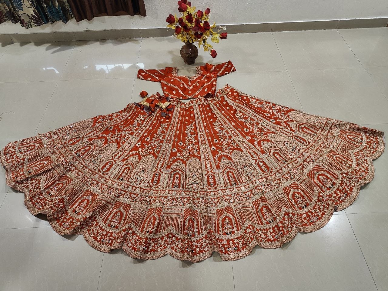 Rust Orange Royal Silk Bridal Lehenga ClothsVilla