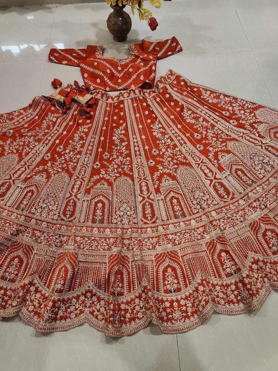 Rust Orange Royal Silk Bridal Lehenga ClothsVilla
