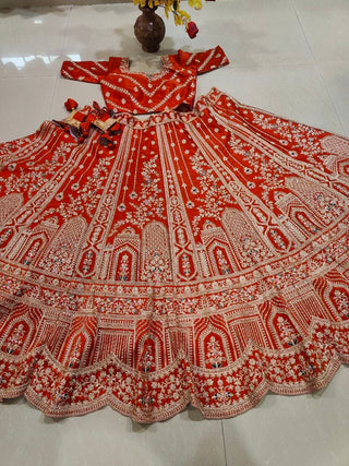 Rust Orange Royal Silk Bridal Lehenga ClothsVilla