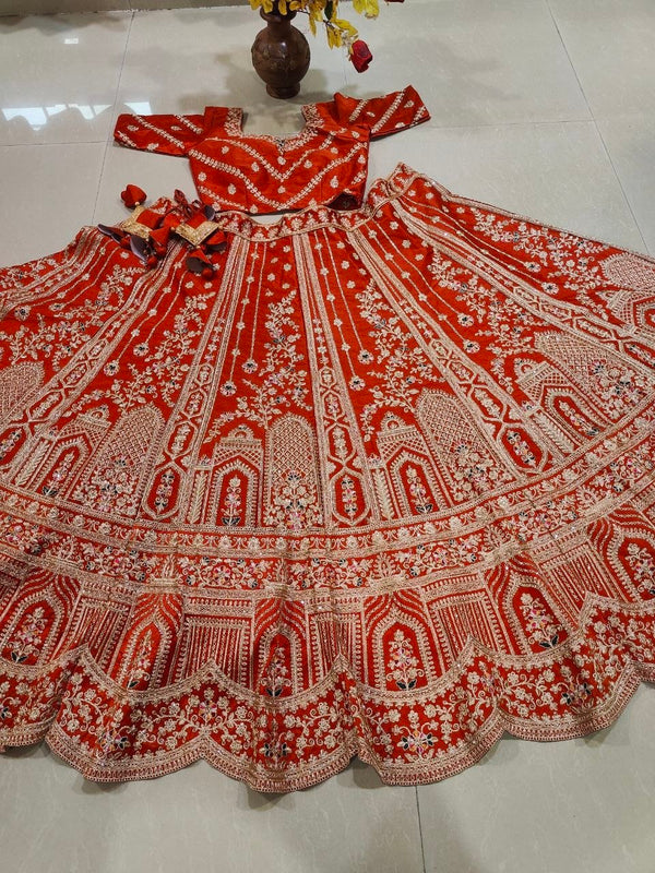 Rust Orange Royal Silk Bridal Lehenga ClothsVilla