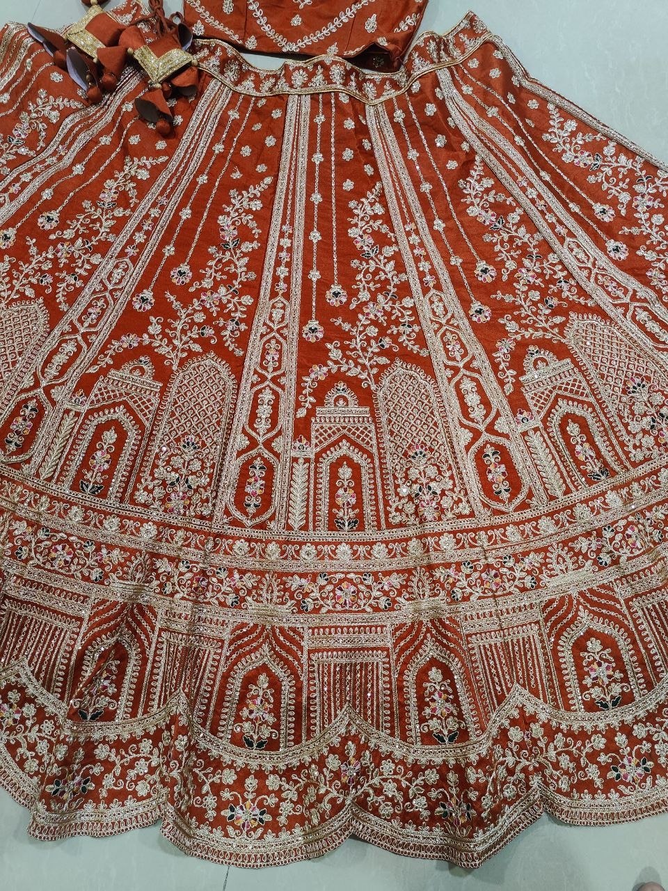 Rust Orange Royal Silk Bridal Lehenga ClothsVilla