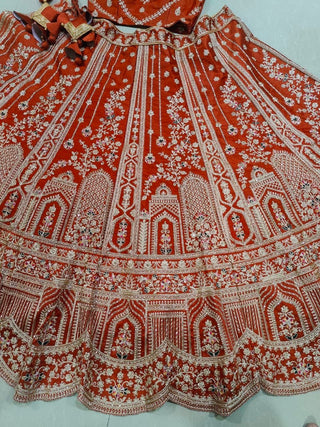 Rust Orange Royal Silk Bridal Lehenga ClothsVilla