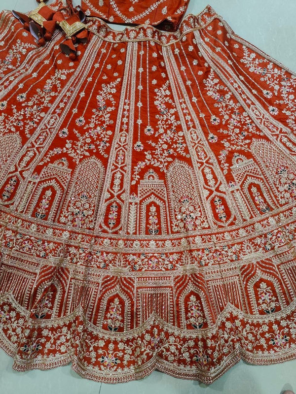 Rust Orange Royal Silk Bridal Lehenga ClothsVilla