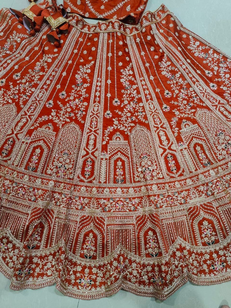 Rust Orange Royal Silk Bridal Lehenga ClothsVilla
