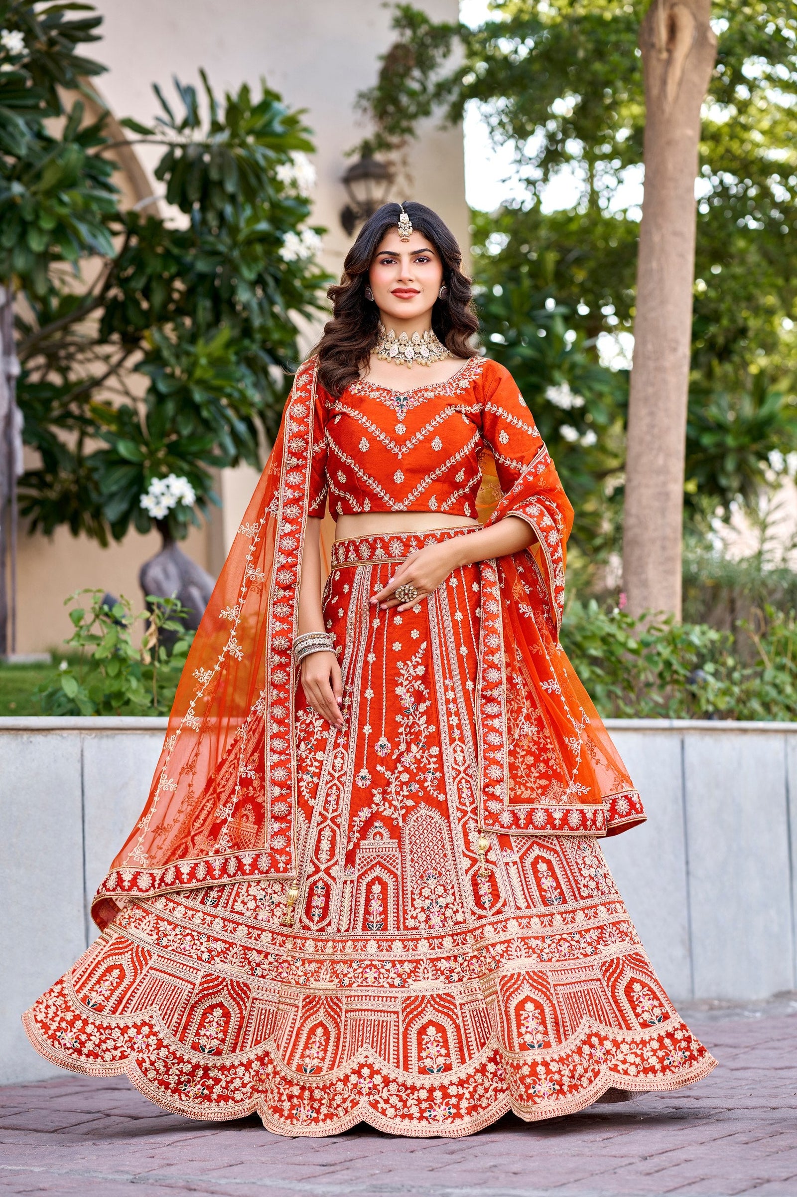 Rust Orange Royal Silk Bridal Lehenga ClothsVilla