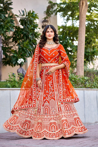Rust Orange Royal Silk Bridal Lehenga ClothsVilla