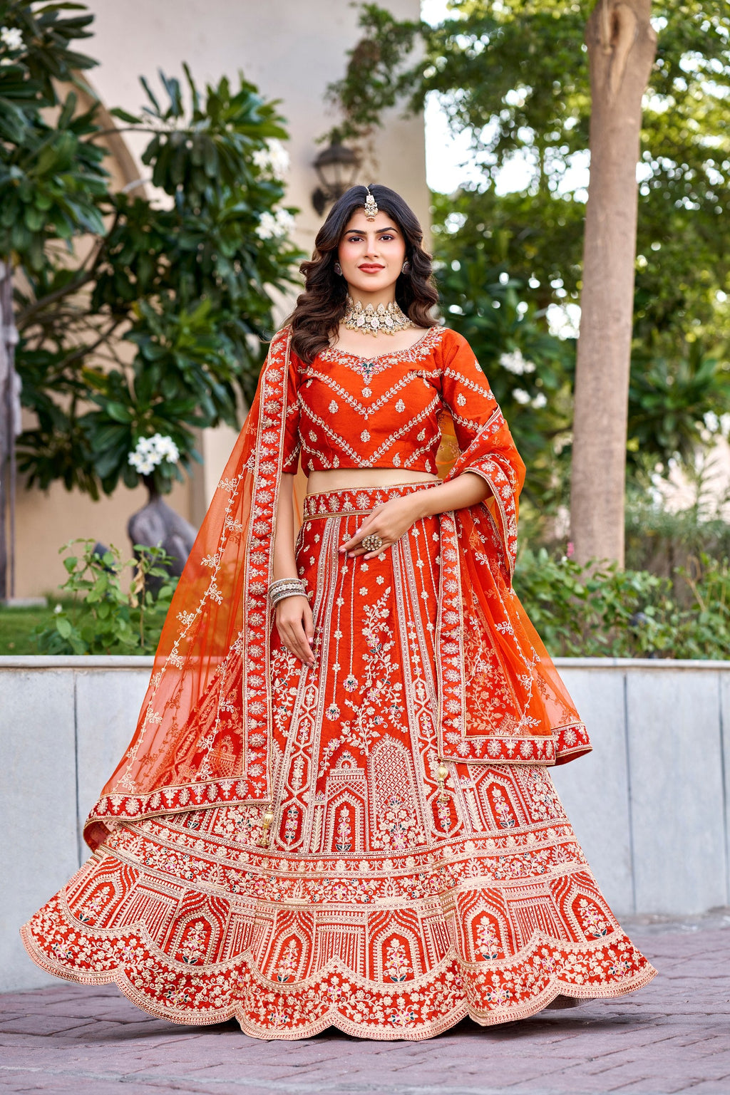Rust Orange Royal Silk Bridal Lehenga ClothsVilla