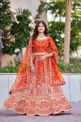 Rust Orange Royal Silk Bridal Lehenga ClothsVilla