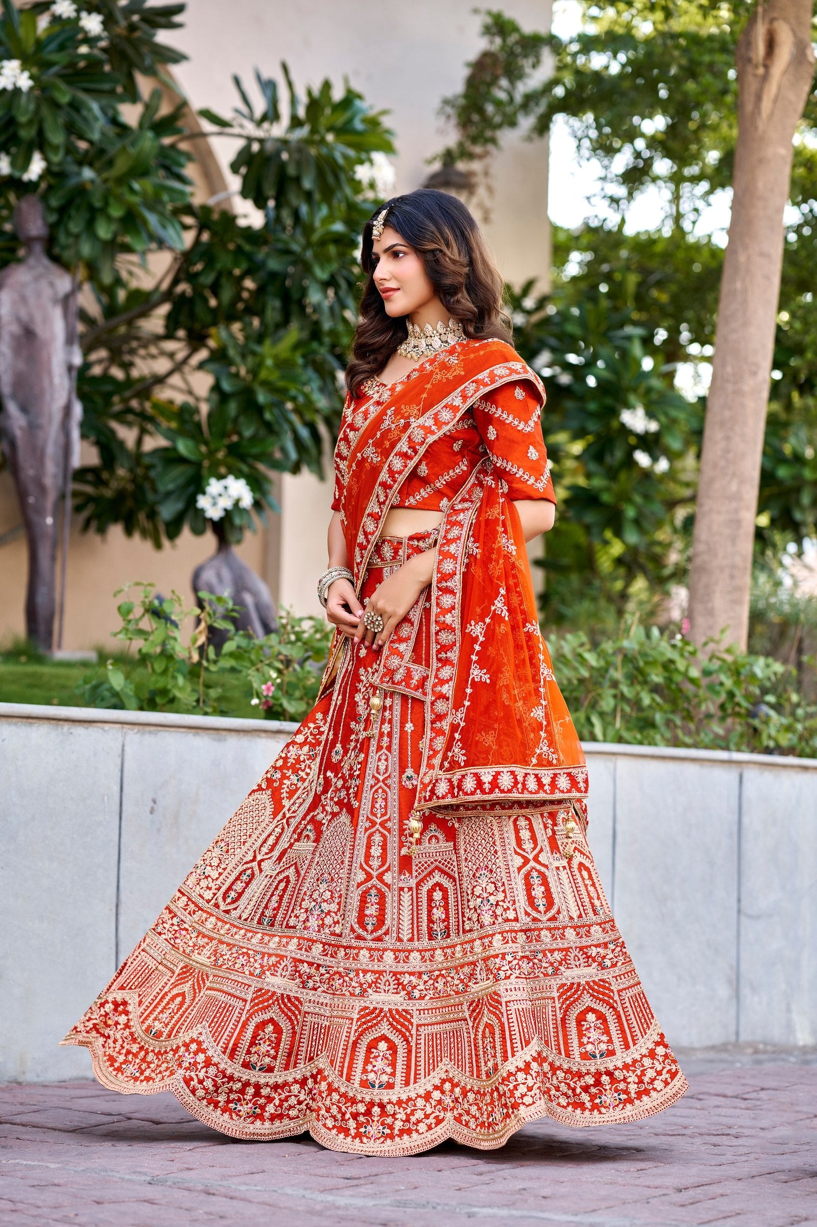 Rust Orange Royal Silk Bridal Lehenga ClothsVilla
