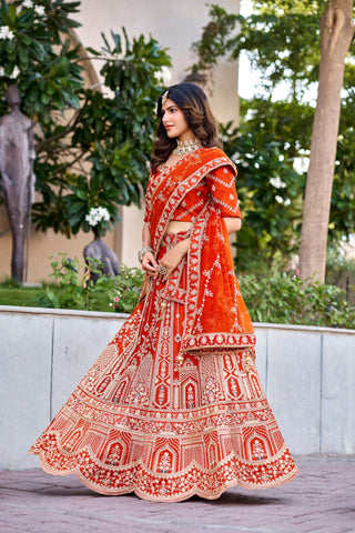 Rust Orange Royal Silk Bridal Lehenga ClothsVilla