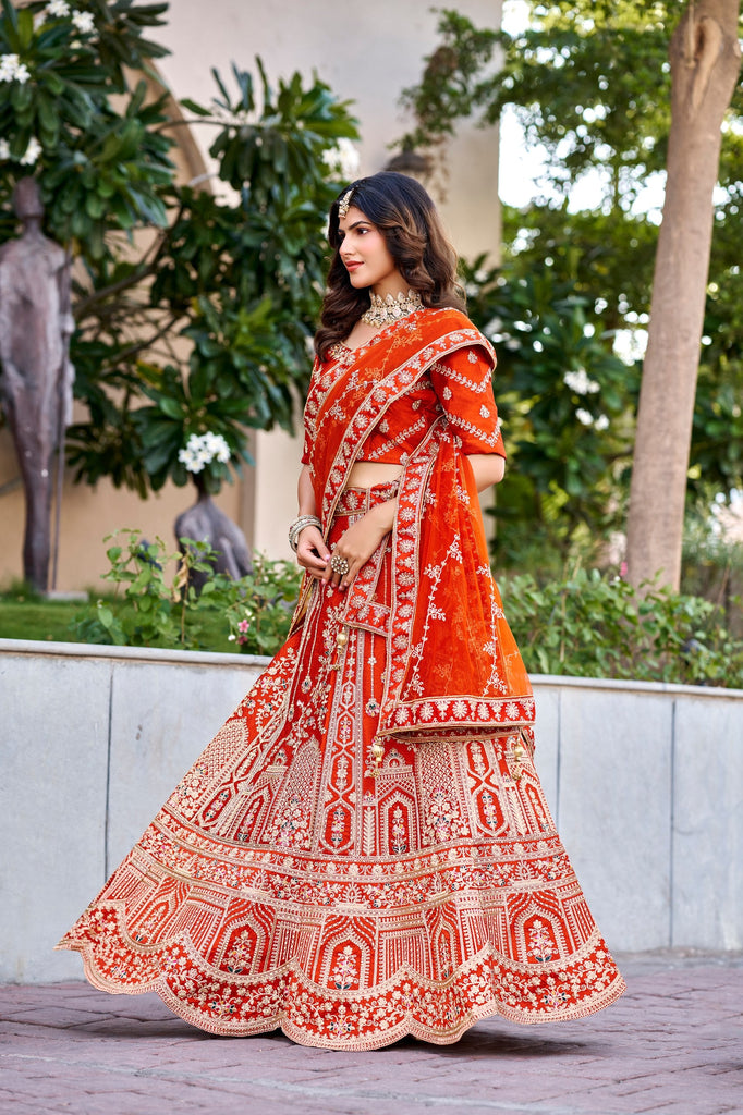 Rust Orange Royal Silk Bridal Lehenga ClothsVilla