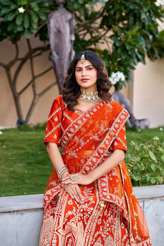 Rust Orange Royal Silk Bridal Lehenga ClothsVilla