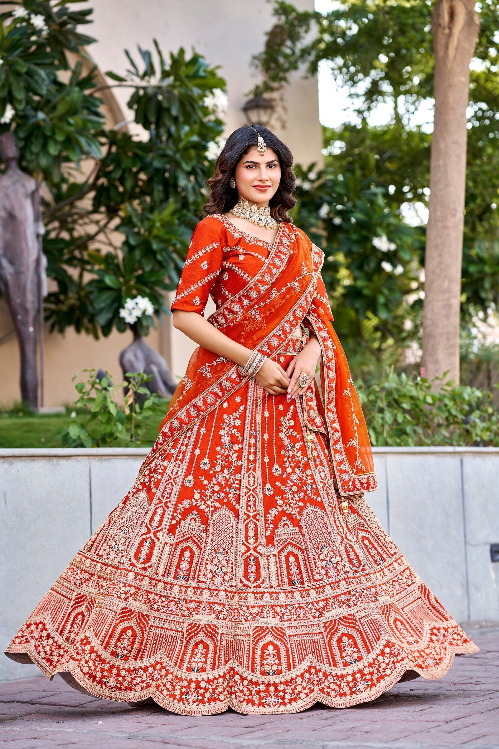 Rust Orange Royal Silk Bridal Lehenga ClothsVilla