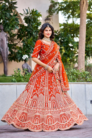 Rust Orange Royal Silk Bridal Lehenga ClothsVilla