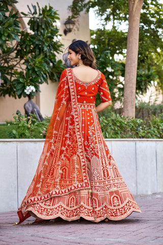 Rust Orange Royal Silk Bridal Lehenga ClothsVilla
