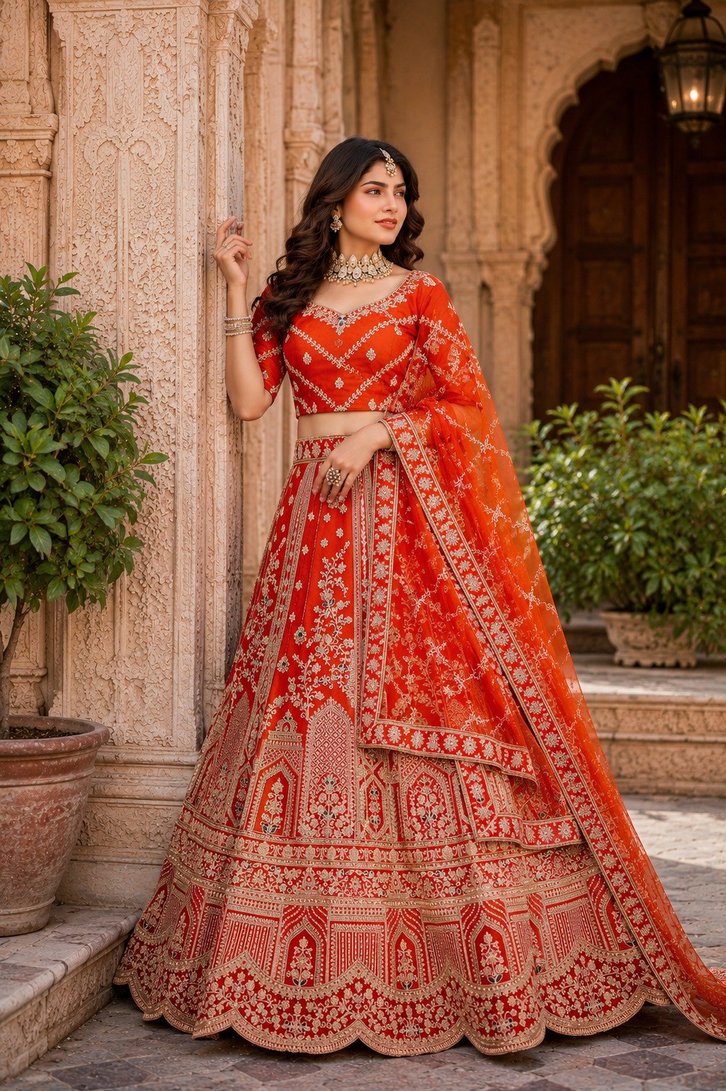 Rust Orange Royal Silk Bridal Lehenga ClothsVilla