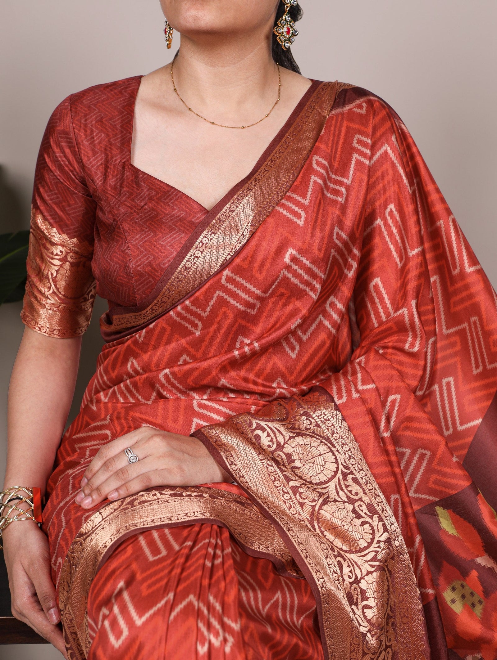 Rust Orange Tasar Silk Printed Saree ClothsVilla