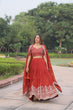 Load image into Gallery viewer, Rust Orange Vichitra Silk Embroidered Lehenga Choli with Designer Dupatta Stitched Lehenga with Canvas Flair &amp; Latkan ClothsVilla