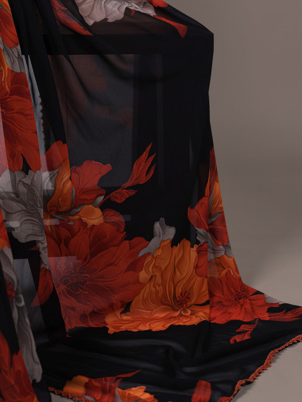 Rust Orange Weightless Marbal Floral Printed Saree with Lace Border & Unstitched Banglory Plain Blouse ClothsVilla