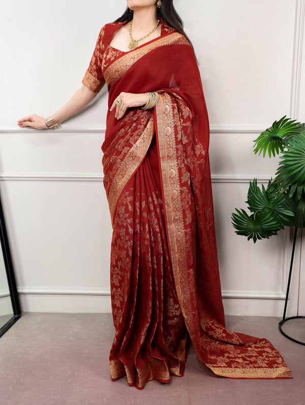 Rust Poly Cotton Saree ClothsVilla