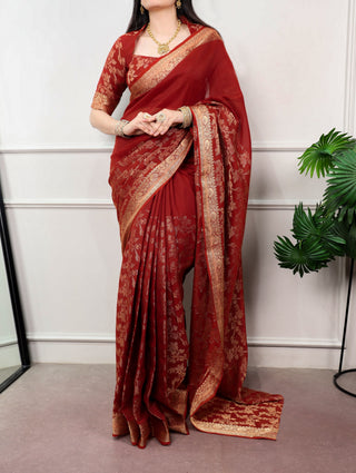 Rust Poly Cotton Saree ClothsVilla
