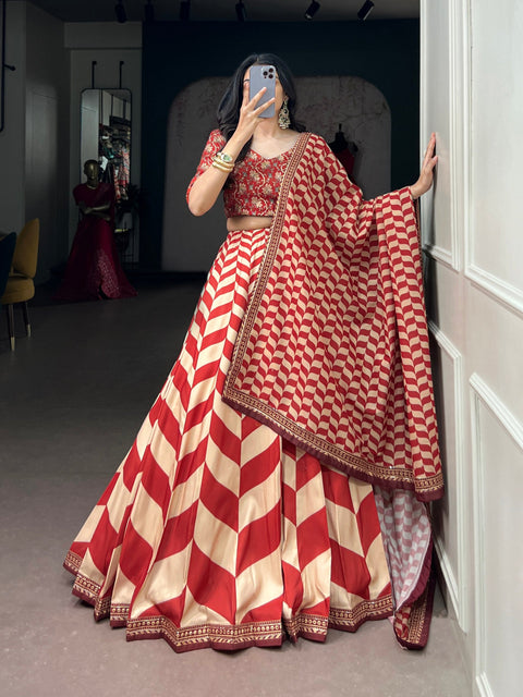 Rust Premium Silk Lehenga Choli Set ClothsVilla Main image