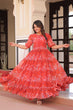 Load image into Gallery viewer, Rust Printed Faux Georgette Anarkali Gown with 7-Meter Flair and Bell Sleeves ClothsVilla