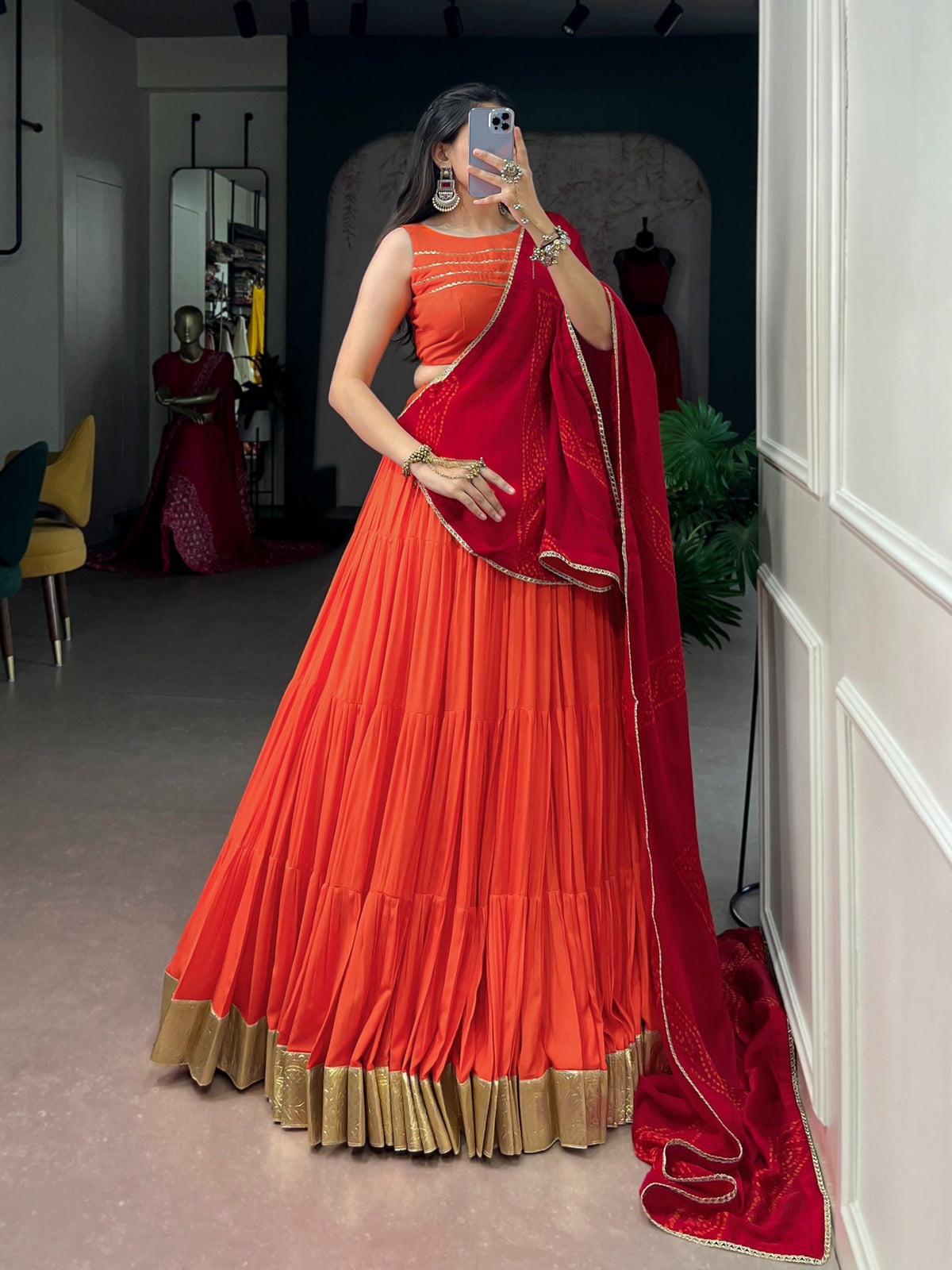 Rust Rayon Lehenga Choli Clothsvilla