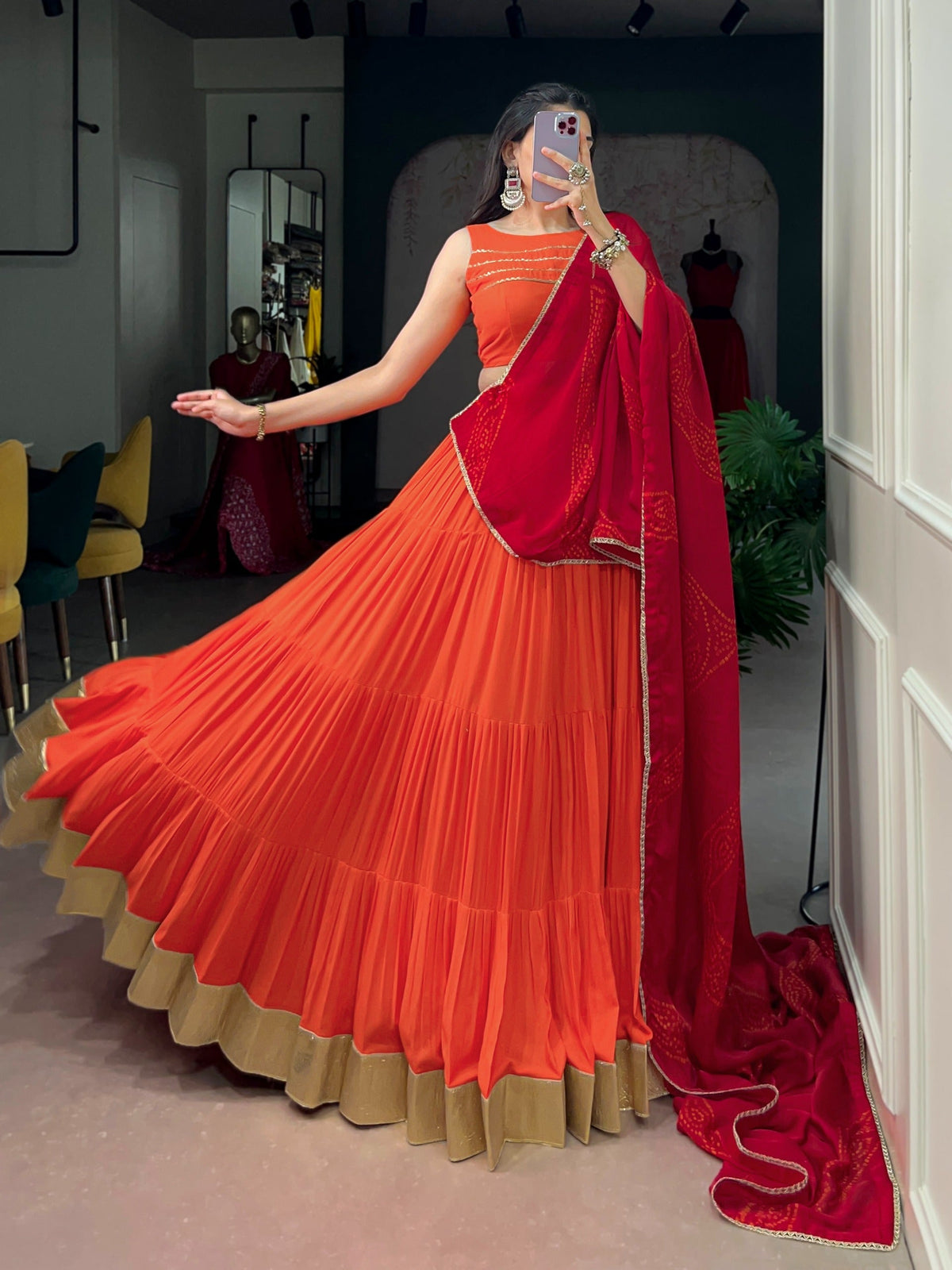Rust Rayon Lehenga Choli Clothsvilla
