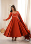 Rust Roman Chanderi Anarkali Pant Set ClothsVilla