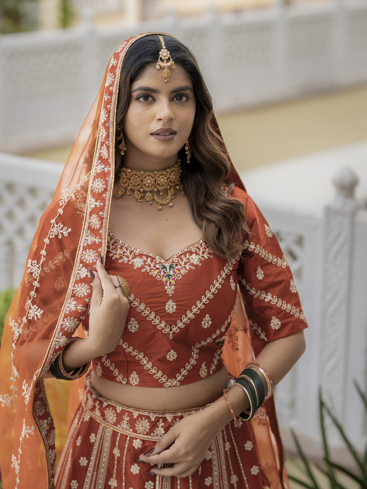 Rust Silk Bridal Lehenga Choli ClothsVilla