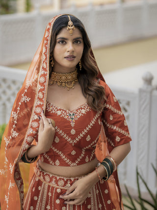 Rust Silk Bridal Lehenga Choli ClothsVilla