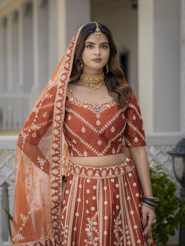 Rust Silk Bridal Lehenga Choli ClothsVilla