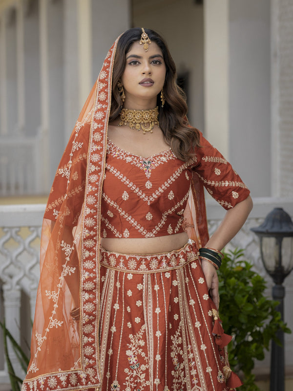 Rust Silk Bridal Lehenga Choli ClothsVilla