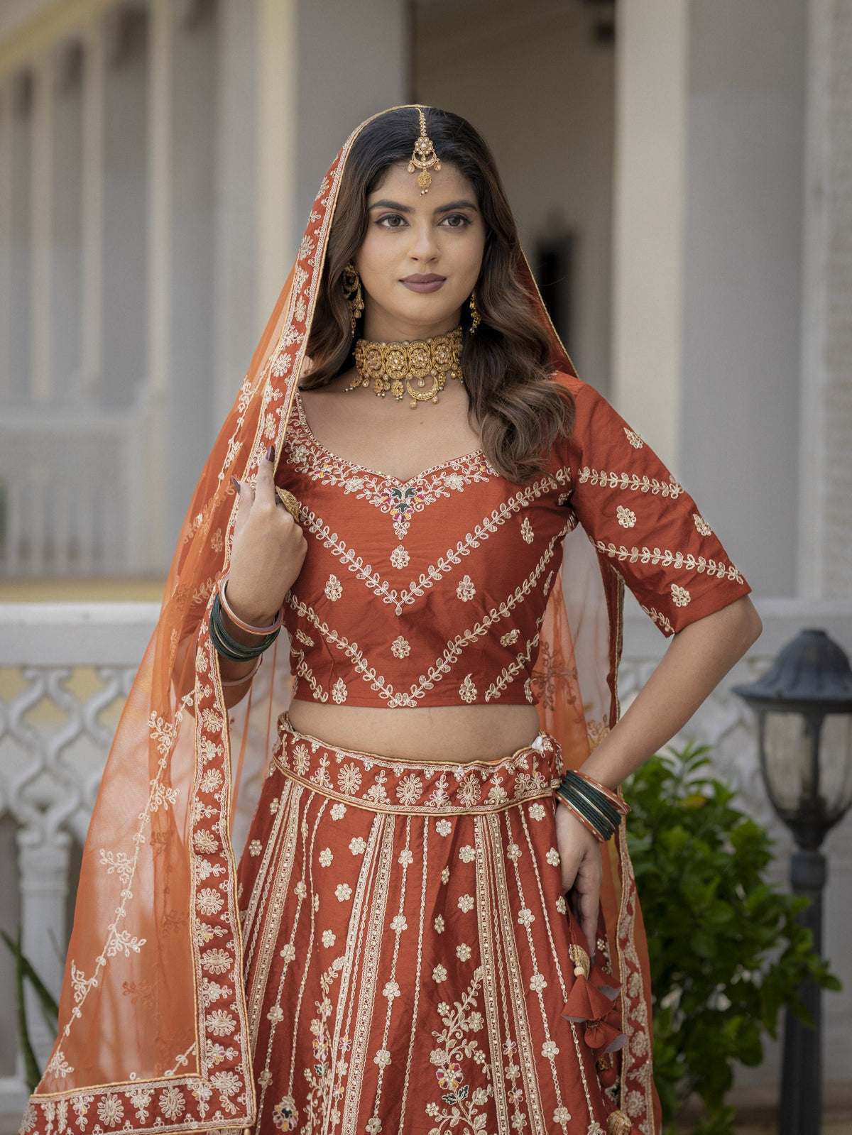 Rust Silk Bridal Lehenga Choli ClothsVilla