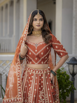 Rust Silk Bridal Lehenga Choli ClothsVilla