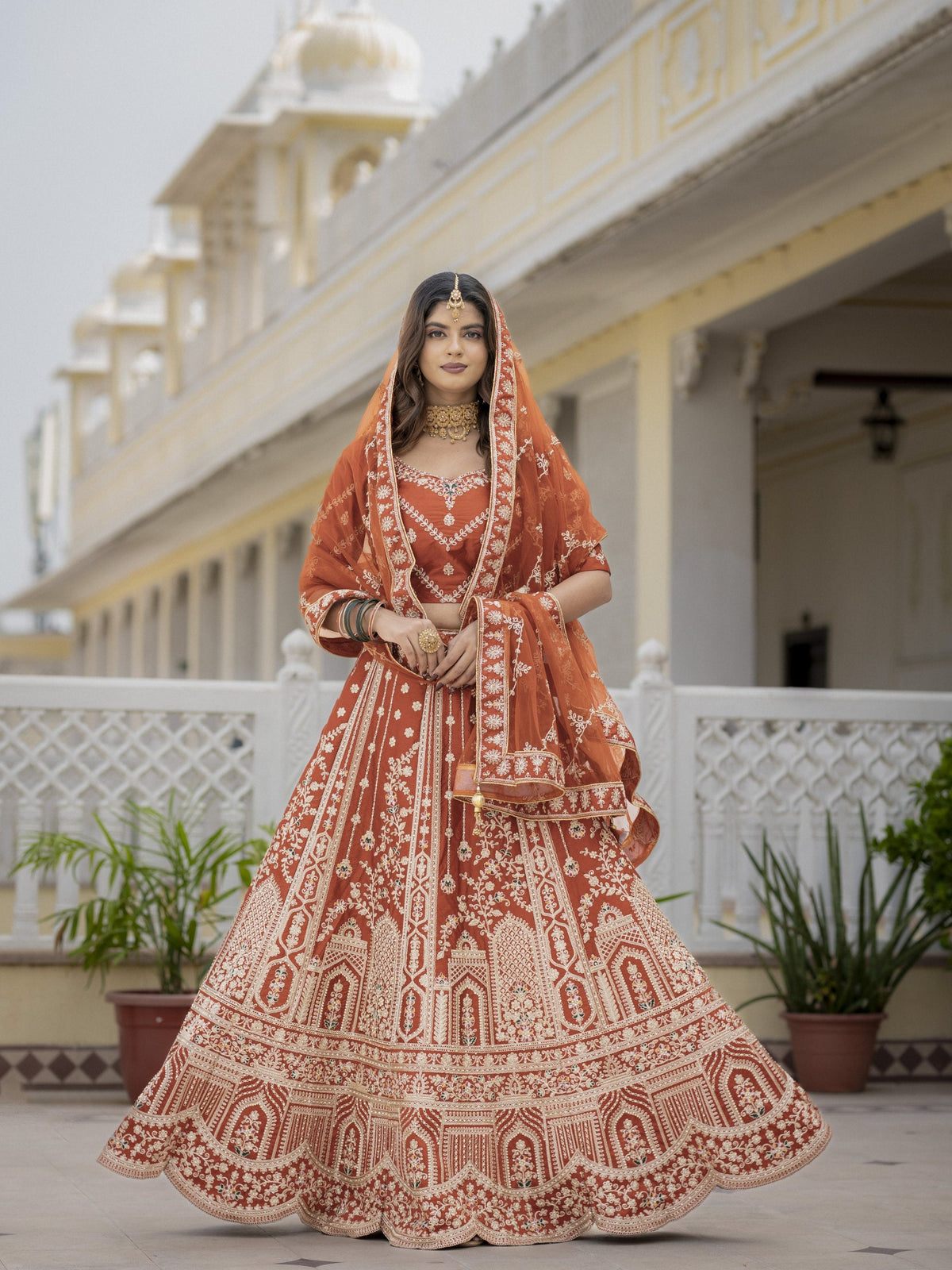 Rust Silk Bridal Lehenga Choli ClothsVilla