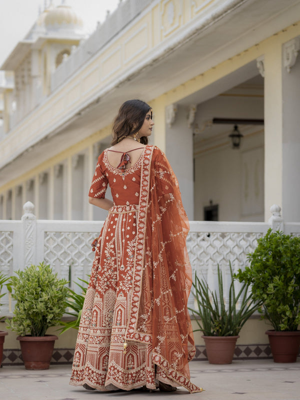Rust Silk Bridal Lehenga Choli ClothsVilla