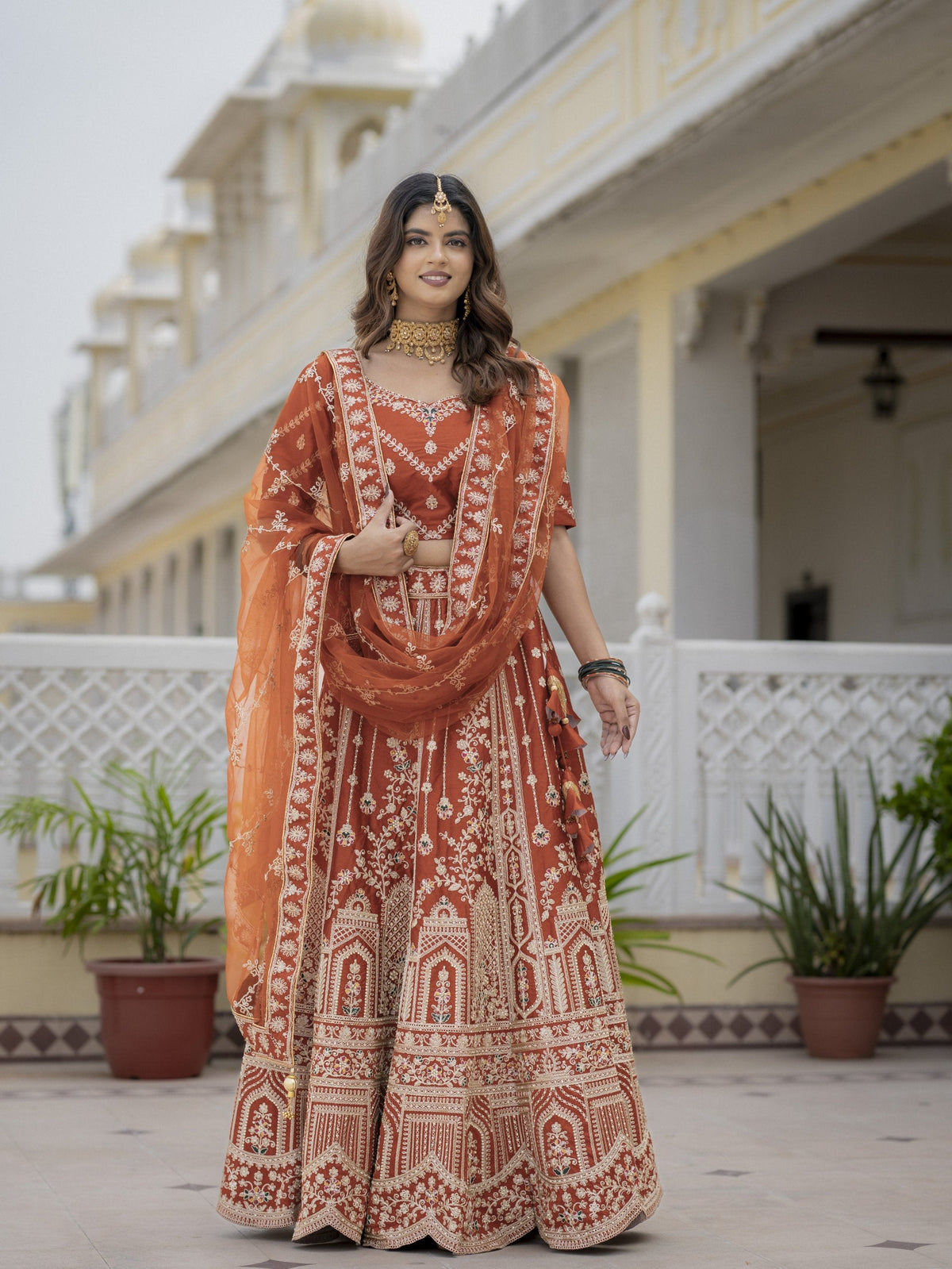 Rust Silk Bridal Lehenga Choli ClothsVilla