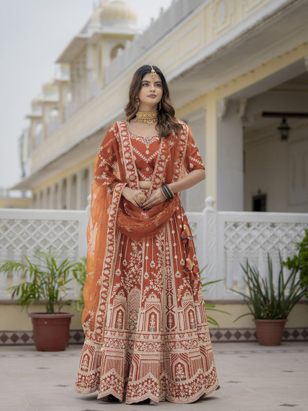 Rust Silk Bridal Lehenga Choli ClothsVilla