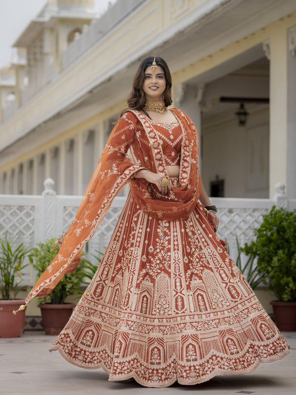 Rust Silk Bridal Lehenga Choli ClothsVilla
