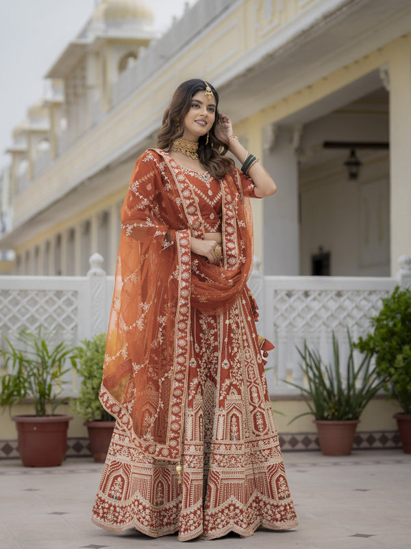 Rust Silk Bridal Lehenga Choli ClothsVilla