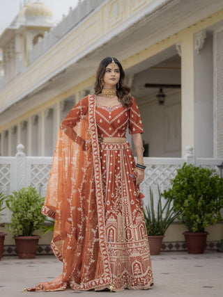 Rust Silk Bridal Lehenga Choli ClothsVilla