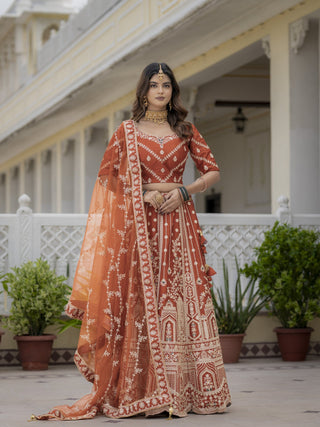 Rust Silk Bridal Lehenga Choli ClothsVilla