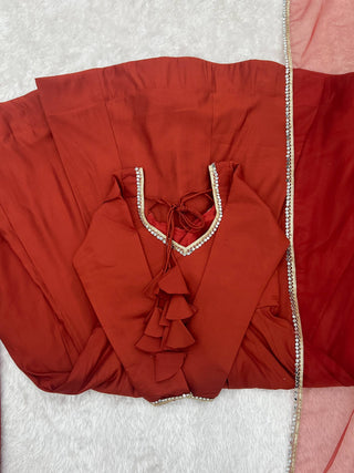 Rust Silk Chanderi Anarkali Gown ClothsVilla