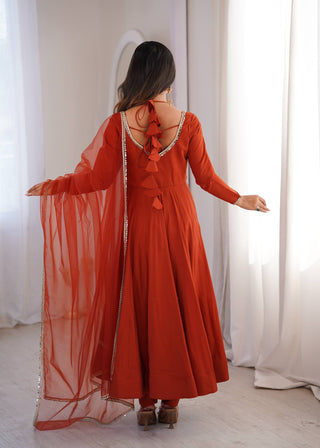 Rust Silk Chanderi Anarkali Gown ClothsVilla