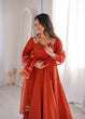 Load image into Gallery viewer, Rust Silk Chanderi Anarkali Gown ClothsVilla